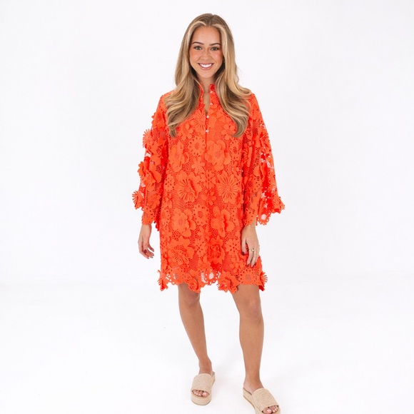 j. marie Tops - J. Marie Seraphina Coral Lace Dress Floral Appliqué Size M